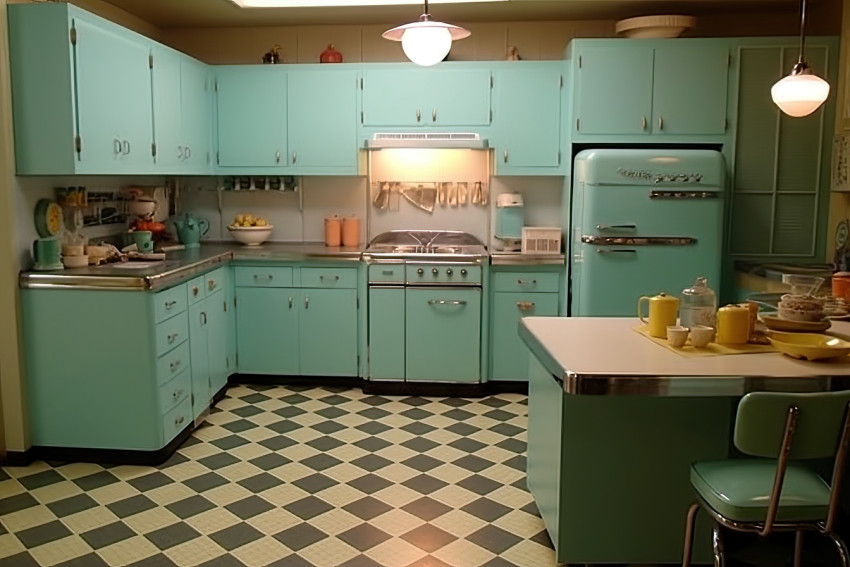 1950s baby blue kitchen