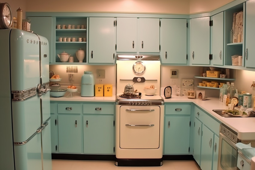 1950s baby blue kitchen