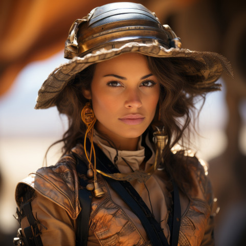 a beautiful steampunk woman attending the burning man f
