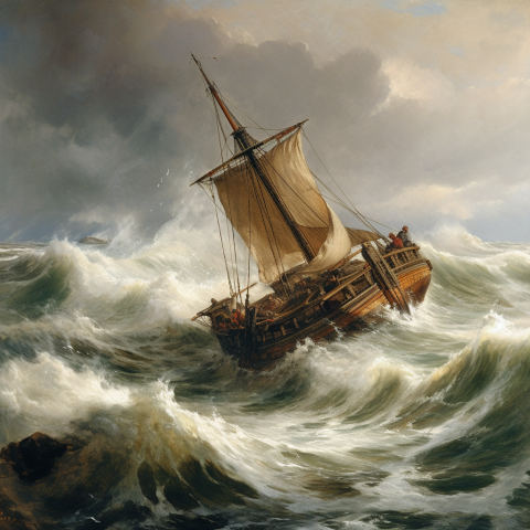 A boat fighting a raging sea