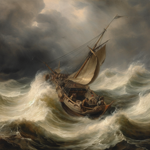 A boat fighting a raging sea