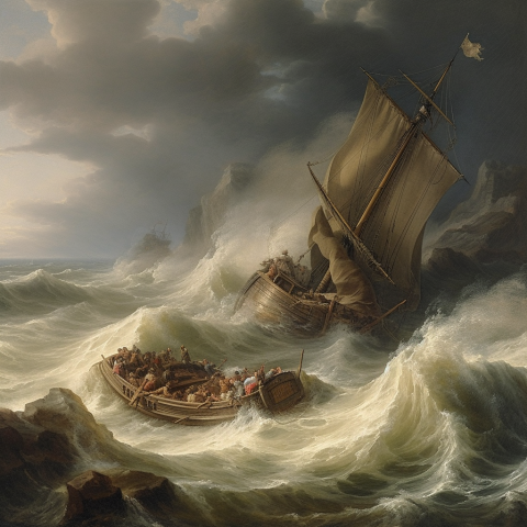 A boat fighting a raging sea