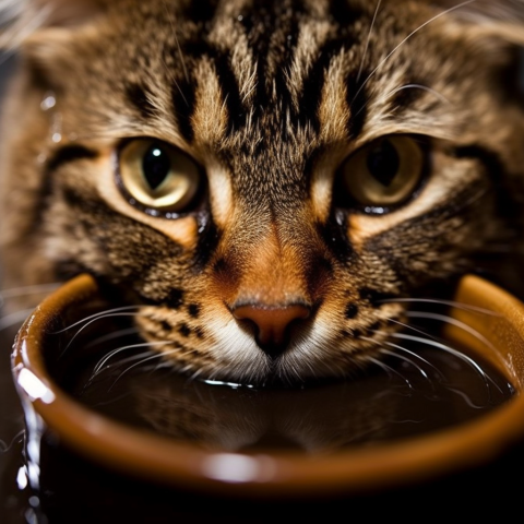 A cat drinking coffee