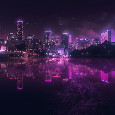 A city with a purple aura