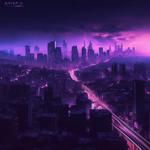 A city with a purple aura