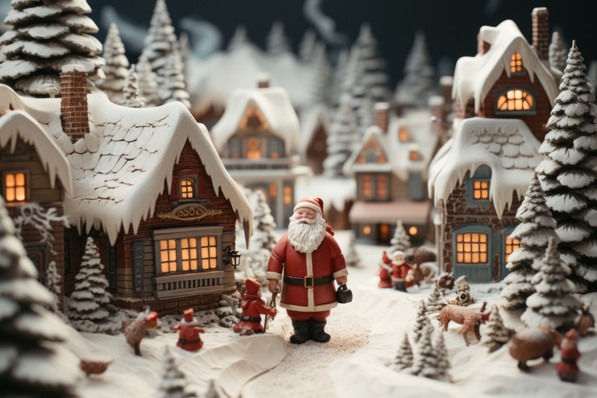 A claymation Santa Claus Christmas snowy scene