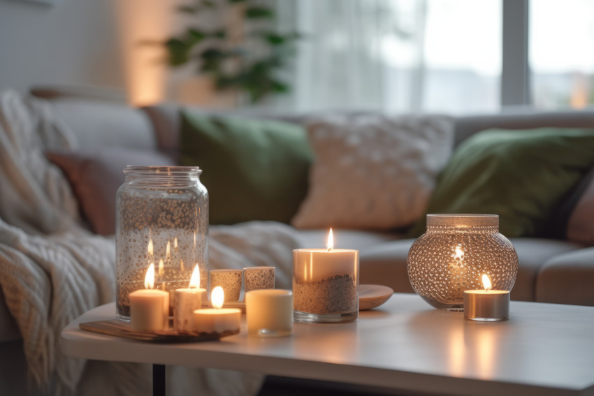 A closeup of calm candles in modern living room