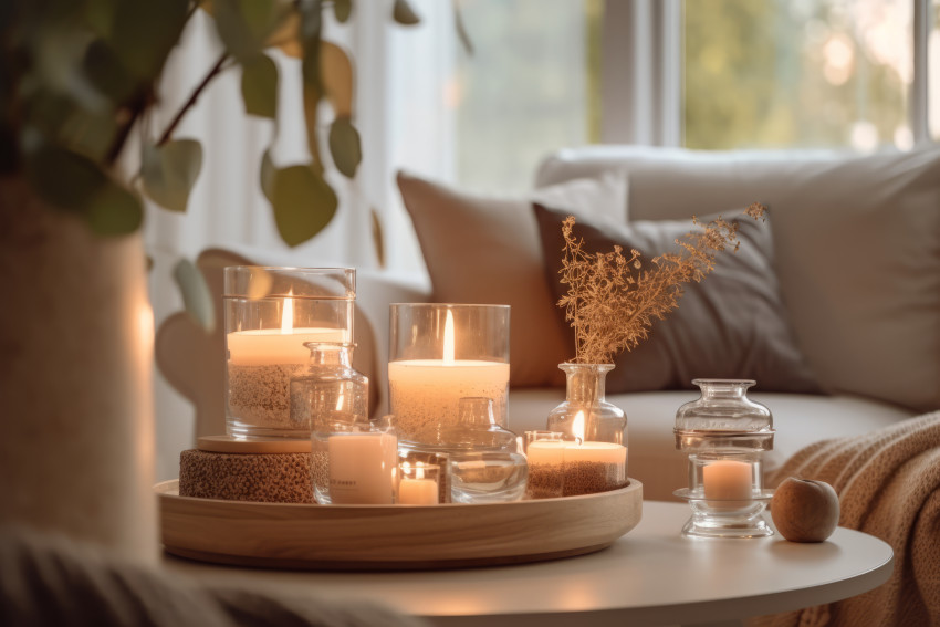 A closeup of calm candles in modern living room