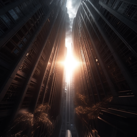 A cross made of light in the city
