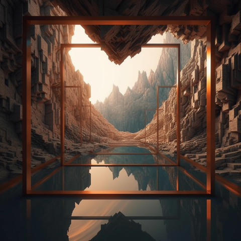A Cube frame bridge over the water