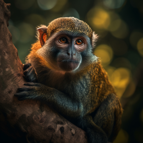 Close-Up of a Monkey on a Tree