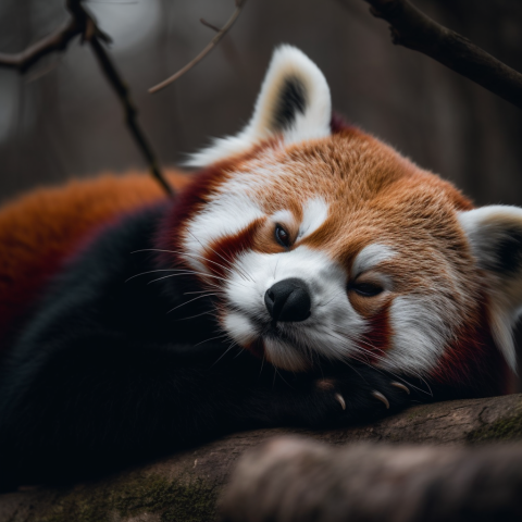 A cute sleeping red panda