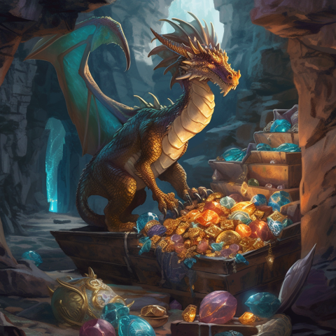 Majestic Dragon Among Treasures