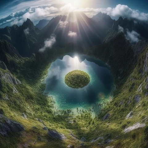 A drone image of a forested island