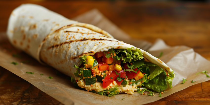 A Fresh Veggie Wrap Filled With Grilled Vegetables
