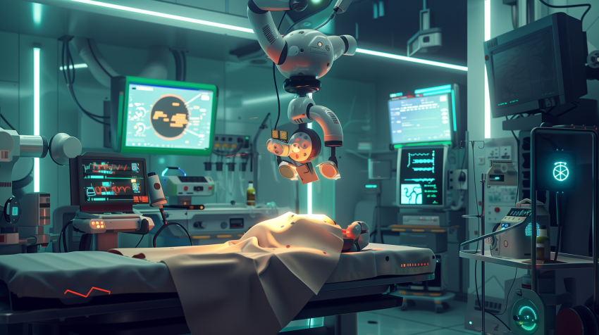 A Futuristic Medical Robot Performing Surgery