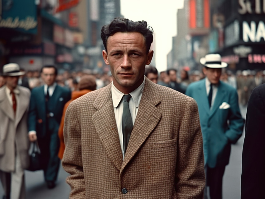 A handsome man in Times Square