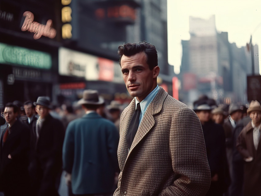 A handsome man in Times Square
