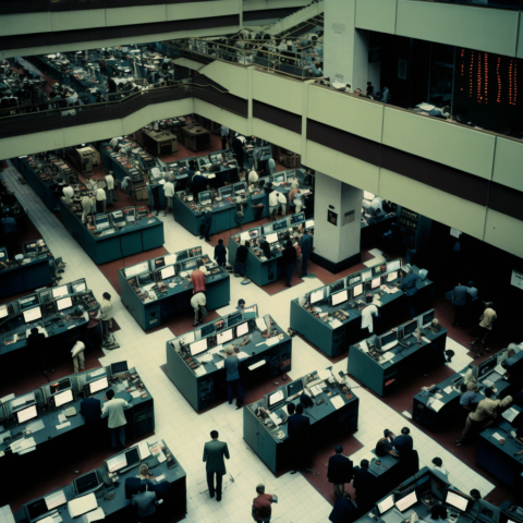 Busy Trading Floor in a Financial Institution