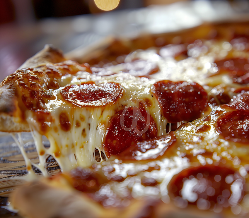 A hot slice of pepperoni pizza