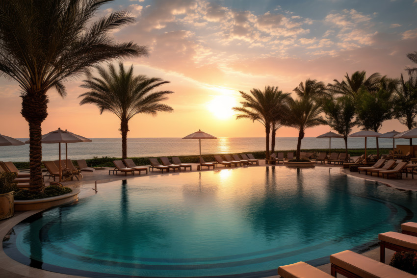 A luxury pool at an oceanside resort