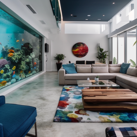Modern Living Room with Saltwater Tank