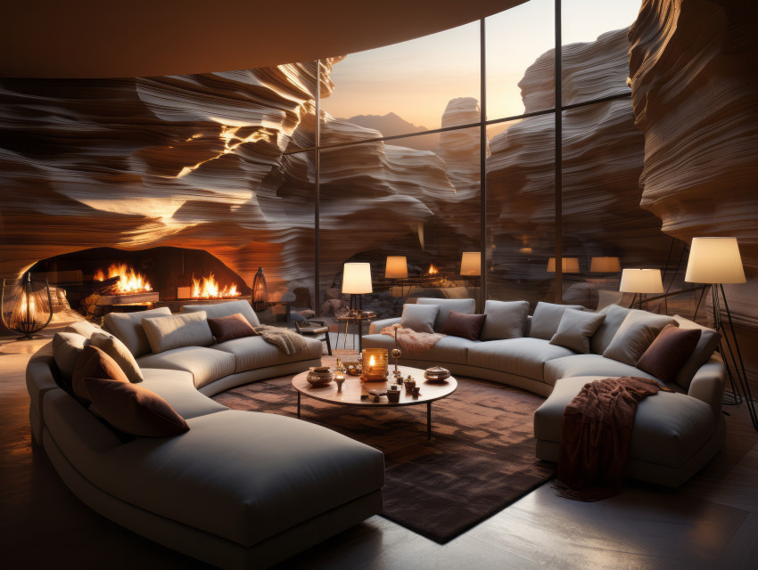 A modern luxury living room inside of Antelope Canyon
