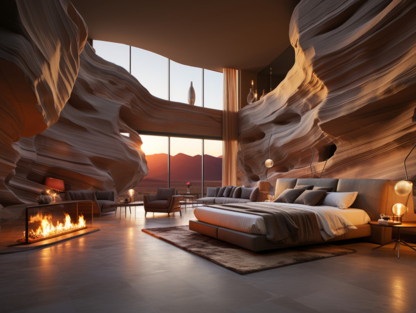 A modern luxury master bedroom inside of Antelope Canyon