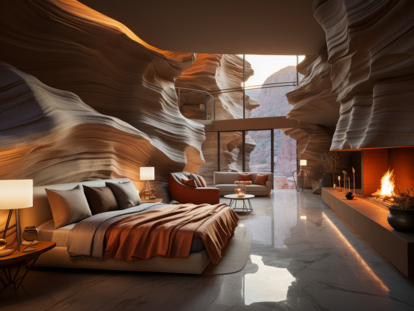 A modern luxury master bedroom inside of Antelope Canyon