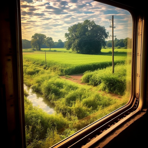 A photo of the Mississippi countryside taken from a train