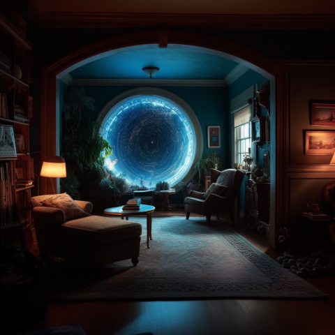 A portal to another universe in a living room