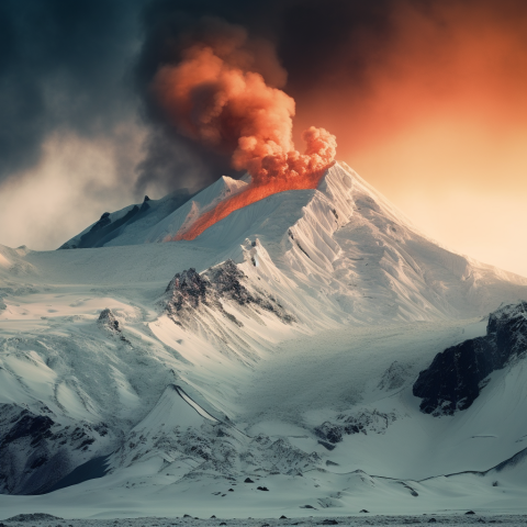 Majestic Eruption of a Snow-Capped Volcano