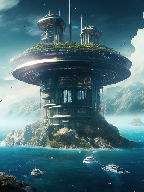 A prospering space colony on an ocean planet