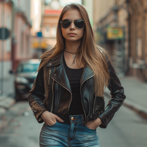 A Russian girl in trendy urban street style