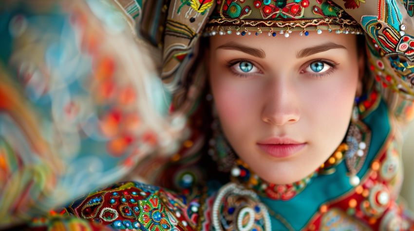 A Russian girl wearing traditional folk