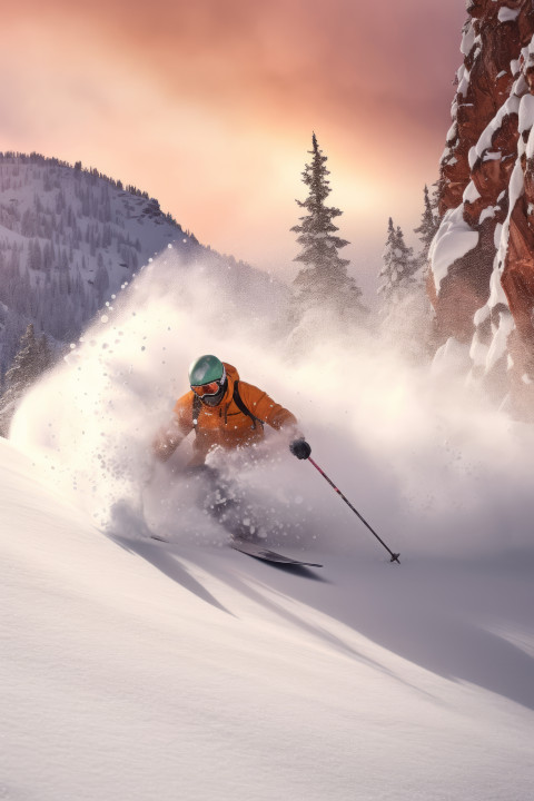 A skier on fresh powder