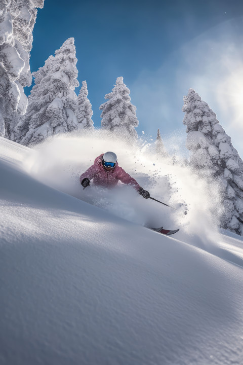 A skier on fresh powder