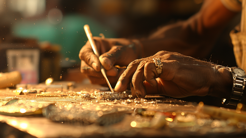 A skilled artisan carefully cutting a diamond