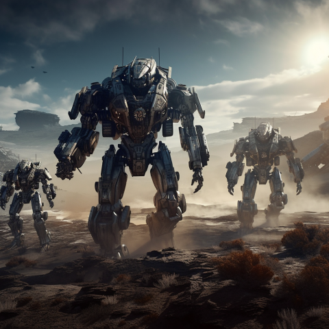 Sleek Mechs in a Desert Landscape