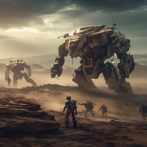 Sleek Mechs in a Desert Landscape