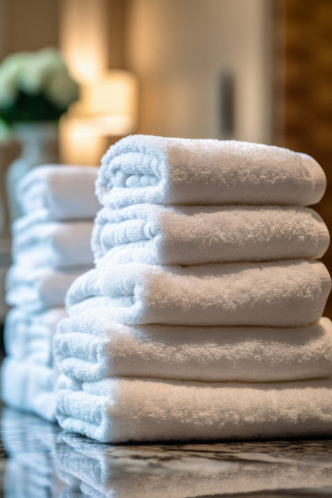 A stack of luxury white spa resort towels