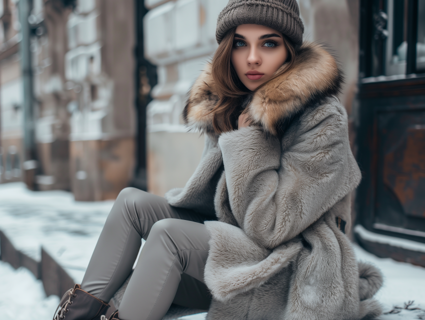 A stylish Russian Girl In Modern Winter Fashion