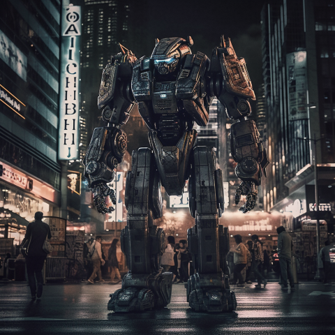 Towering Mech in City Skyline