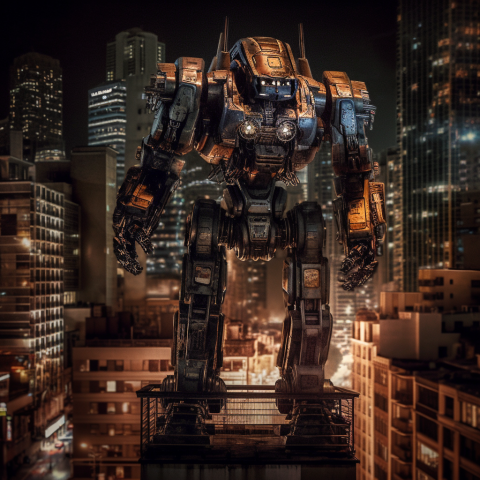 Towering Mech in City Skyline