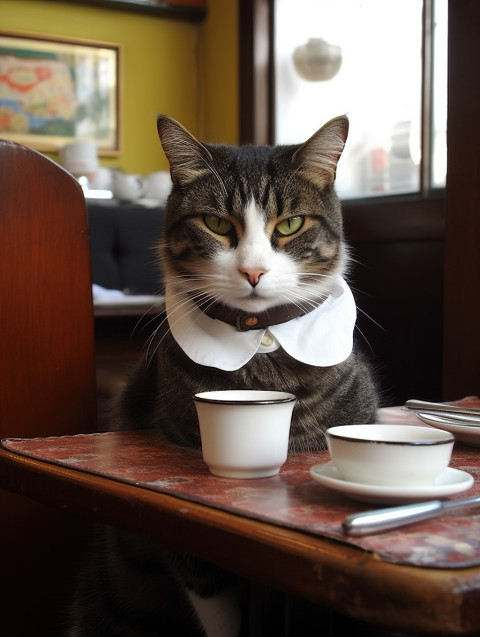 A very serious cat who wants his dinner
