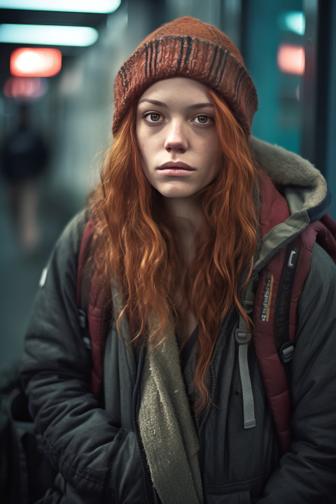 A young homeless woman