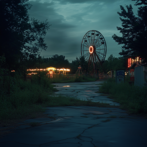 Abandoned Amusement Park at Dusk