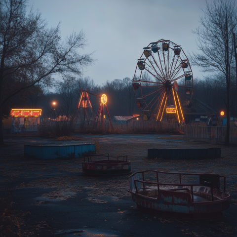 Abandoned Amusement Park at Twilight