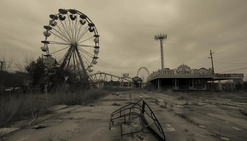 Abandoned Amusement Park with Ferris Wheel