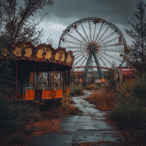 Abandoned Amusement Park with Ferris Wheel